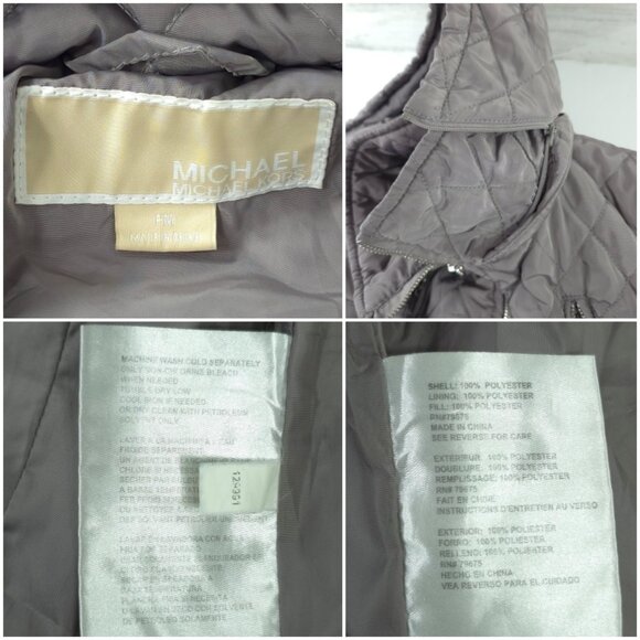 MICHAEL KORS GRAY QUILTED JACKET WOMEN'S SIZE PETITES MEDIUM HOODED ZIP POCKETS - Picture 3 of 16